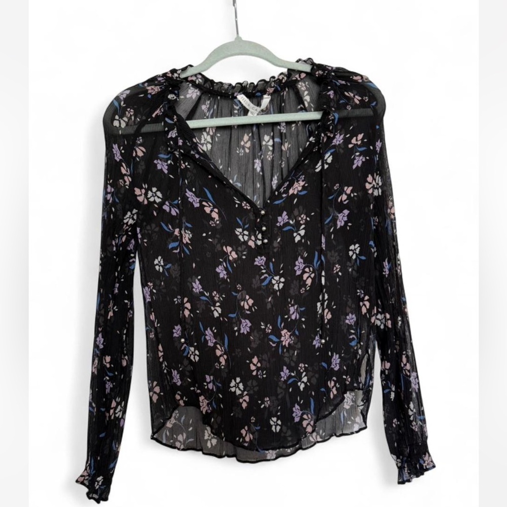 Veronica Beard Black Floral Sheer Blouse